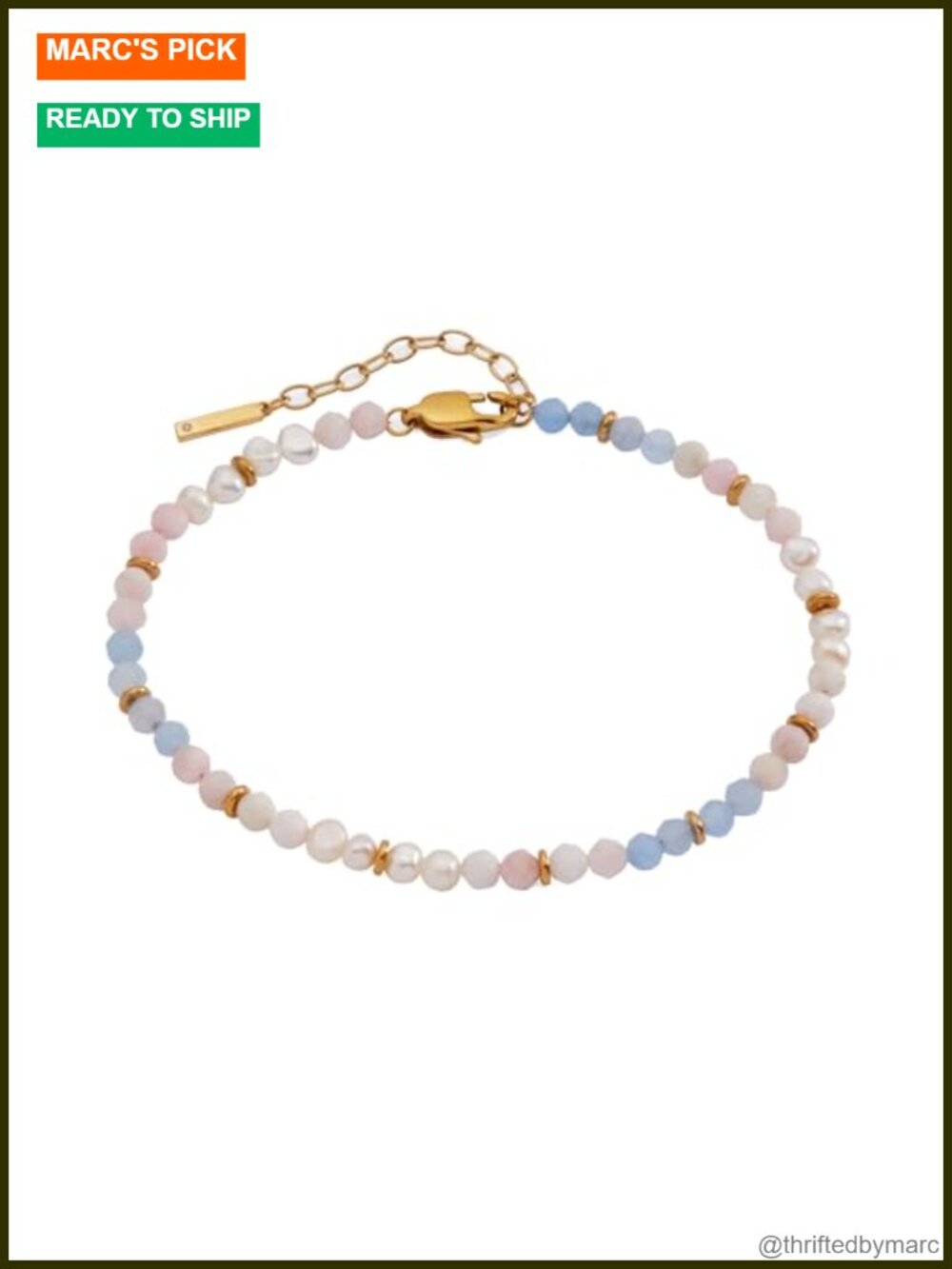 Semi-Precious Beaded Anklet, Stainless Steel Gold Finish